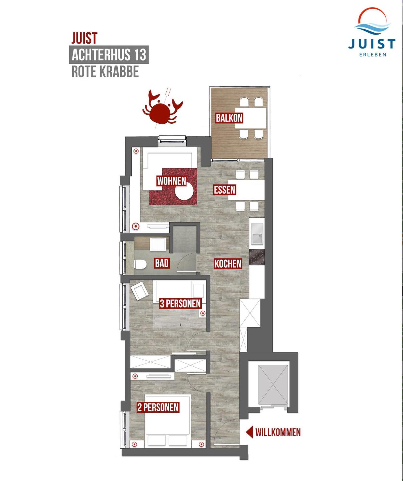 Haus Achterhus 213 - Wohnung 13 "Rote Krabbe" Juist Extérieur photo
